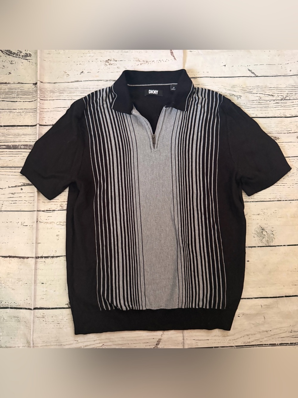 DKNY Men’s Black & Gray Short Sleeve Polo Shirt
